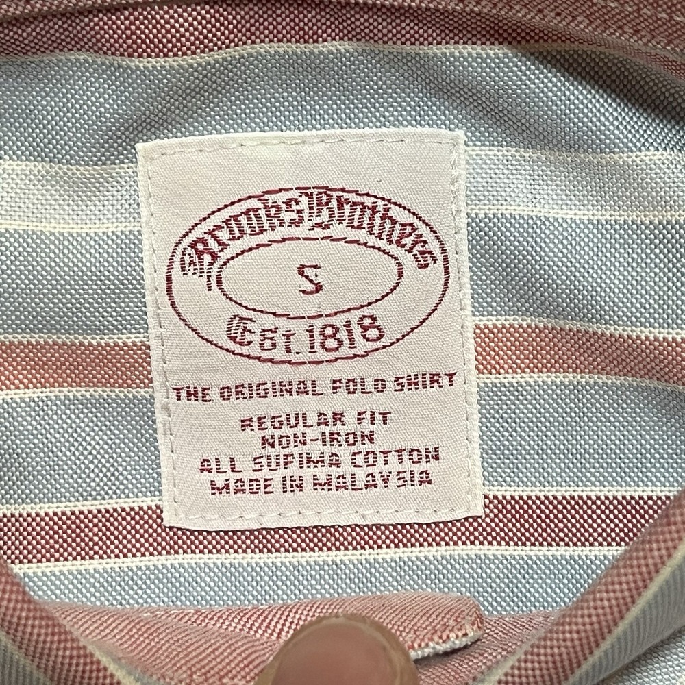 Brooks Brothers Shirt Men Small Blue Pink Striped Regent Fit Button Down READ * - Picture 4 of 13